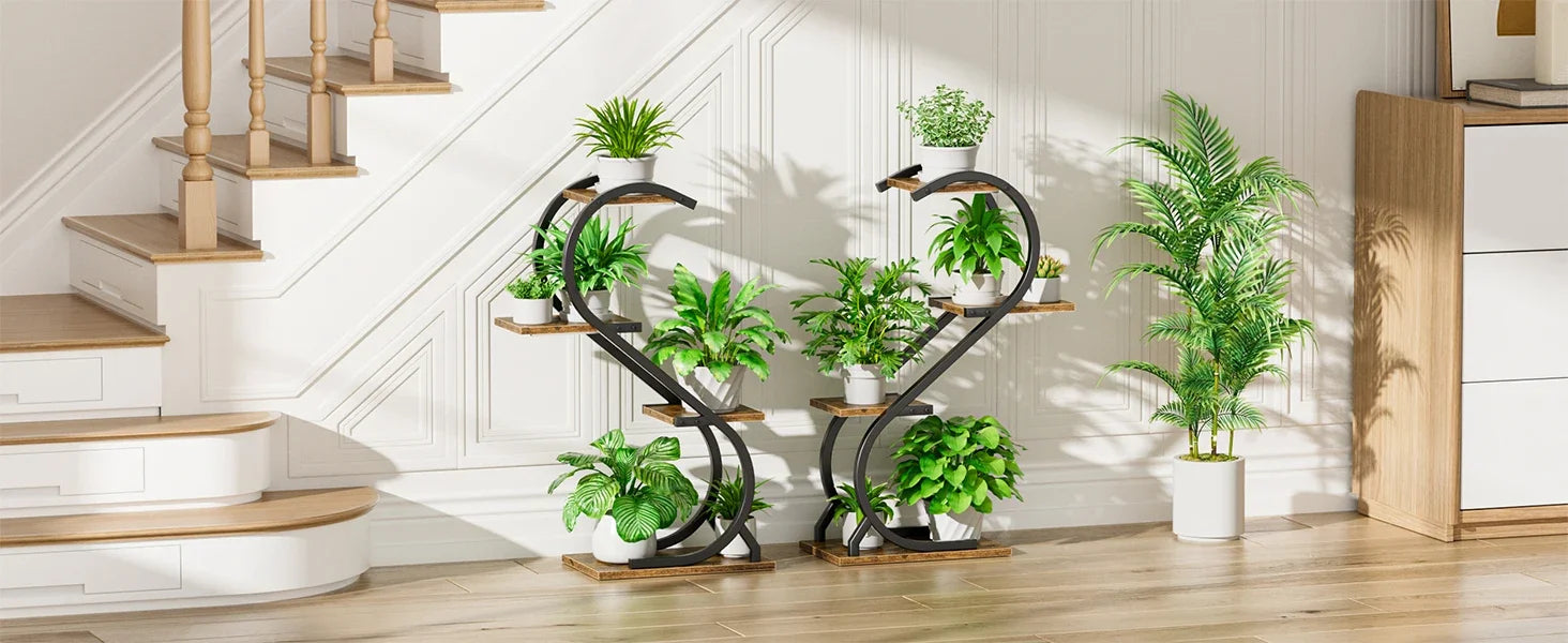Indoor 4 Tiered Metal Plant Stand with Grow Light
