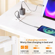 Twin Metal Loft Bed Frame With 15" Safety Guardrail, Non-Slip Ladder, 2 Charging Stations, L-Shaped Desk, and Storage Shelves