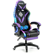 Gaming Chair with Massage and Led Lights Ergonomic Computer Gaming Chair with Footrest RGB Video Game Chair with High Back Lumb