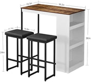 FurnishSpot® 3-Piece Counter Height Dining Table Set with Storage Shelves & Padded Stools – Small Space Kitchen Bar Table