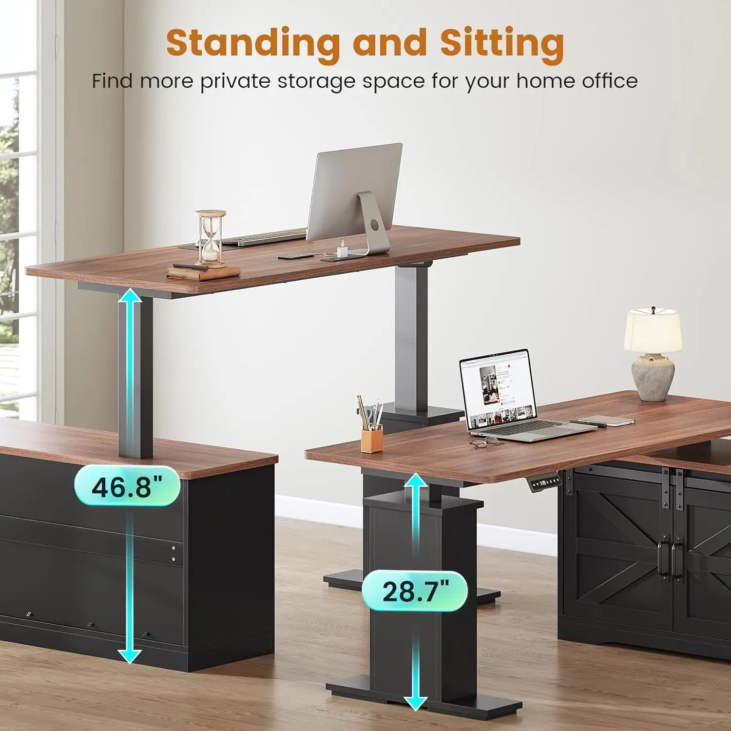 SmartHealth™ L-Shaped Standing Desk – 55" Height Adjustable Corner Desk with Storage Drawers