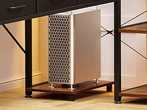 79 Inch L Shaped Desk with File Drawers, Reversible L Shaped Gaming Desk with Power Outlets & LED Lights, Computer Desk