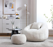 Modern Extra Large Round Bean Bag Chair with Footrest – Stylish Chenille Fabric, High-Density Memory Foam, Ultimate Comfort