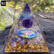 6cm Energy Pyramid Orgonite Reiki Natural Amethyst Ball Healing Crystal Chakra Tool Ornaments Resin Stones Home Decoration Gifts