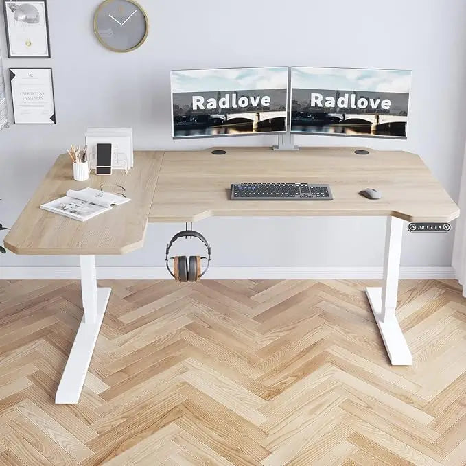 59-Inch Large Electric Height Adjustable Computer L-Shaped Desk with Memory Controller Corner Standing Desk Modern Workstation w