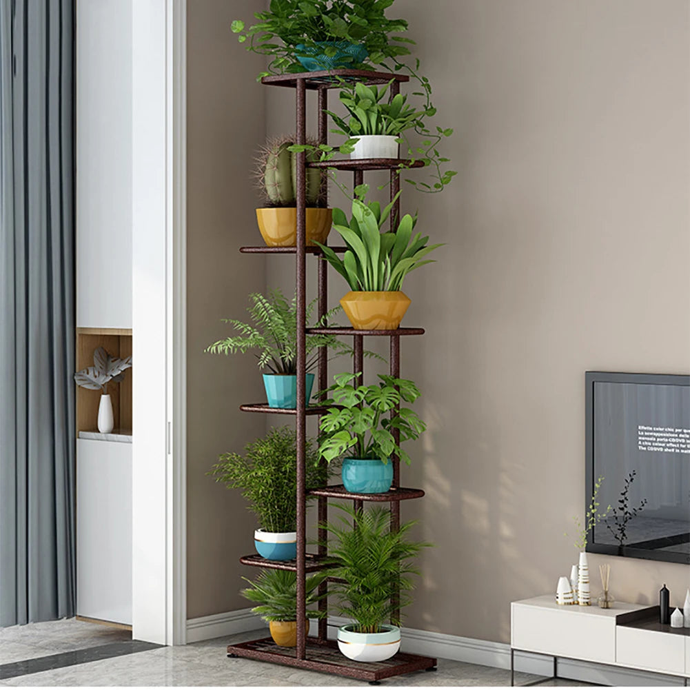 8-Tier Corner Plant Stand – Metal Flower Shelf for Indoor/Outdoor Planters, Vertical Display, and Storage