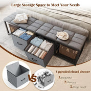 Full Size Bed Frame with Headboard and 60" W Bed End Stool, 2 Drawers & LED & Charging Port