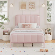 Twin Size Upholstered Pink Bed Frame with Button Tufted Headboard