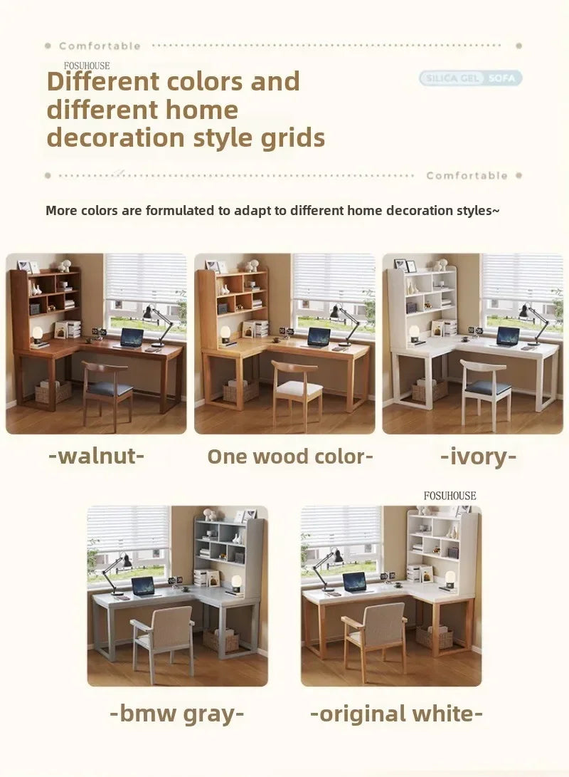 European Solid Wood Corner Computer Desks Home Desktop Computer Table L-shaped Long Writing Desks Double E-sports Gaming Table D