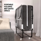 Folding Bed with Mattress - 75x31 Cot Size Frame - Portable Rollaway Guest Bed with 5-inch Memory Foam Mattress - Space-Saving