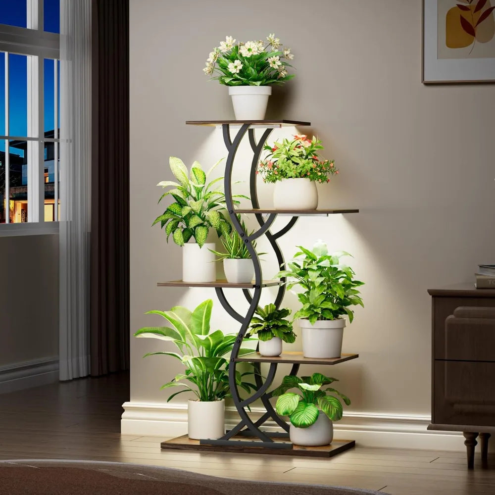 Indoor 5-Tiered Metal Plant Shelf with Grow Lights Indoor Plants