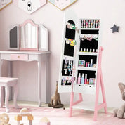 Kids Standing Jewelry Armoire with Full-Length Dress-Up Mirror, Drawers & Storage Shelves