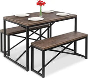 FurnishSpot SpaceSmart™ Dining Table Set with Benches – Industrial Modern Design