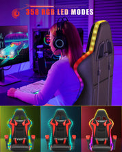 RGB Gaming Chair with LED Lights and Ergonomic Computer Chair Reclining PU Leather High Back Video Office Chair with Headrest