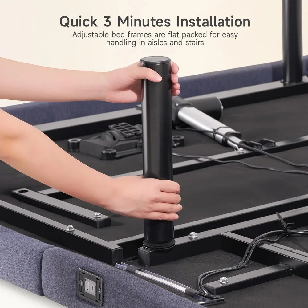 Queen Adjustable Bed Frame with Wireless Remote, Electric Bed Base w/3 Massage Modes, Zero Gravity Bed, Head and Foot Incline, 3