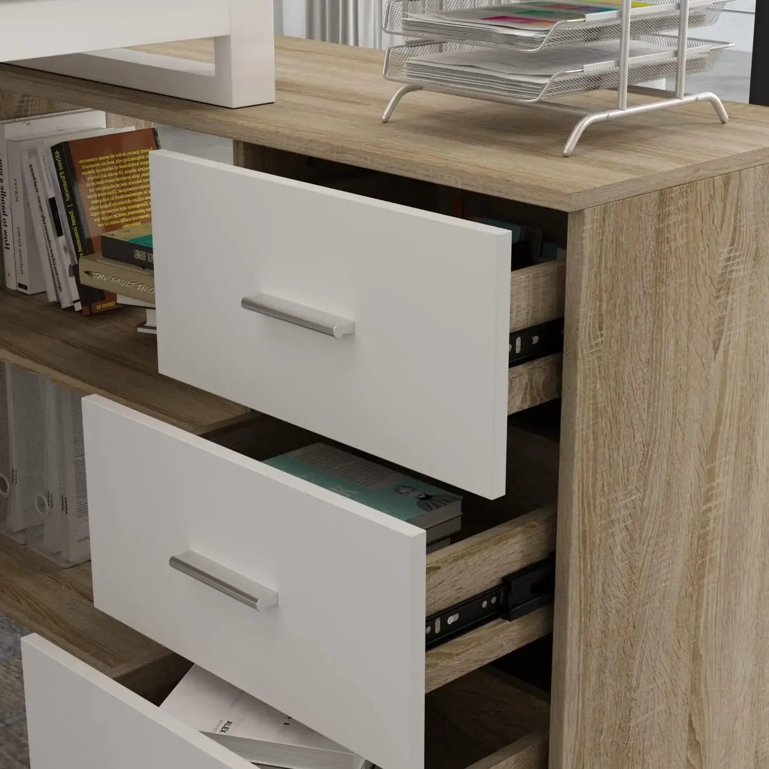 Home Office Computer Desk with 3 Drawers and 2 Shelves