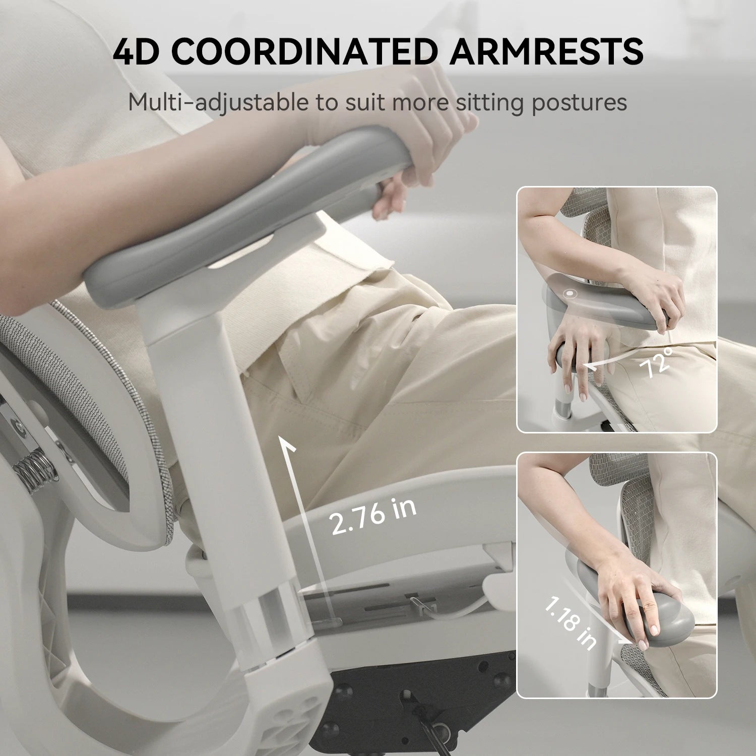 Office Chair with Dual Lumbar Support 5-Level Adjustable Backrest