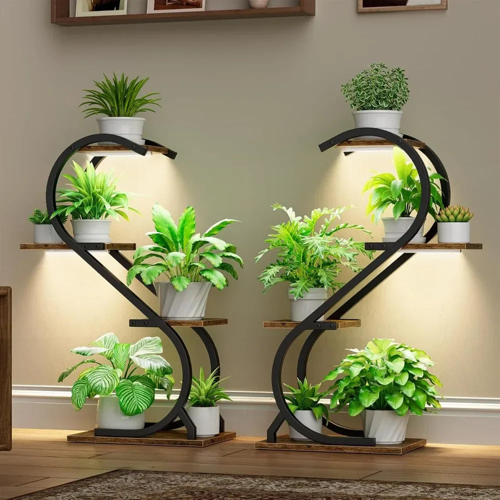 Indoor 4 Tiered Metal Plant Stand with Grow Light