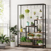 Indoor Plant Stand, 70.9 inches Large Metal Plant Shelf with 6PC S Hanging Hooks