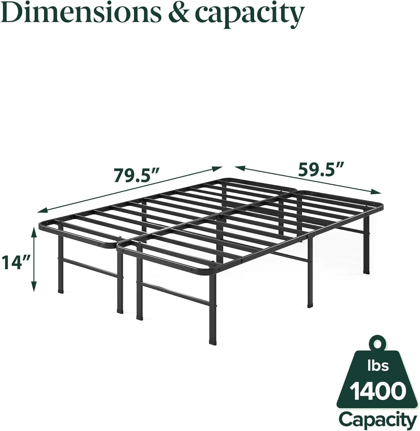 14in Queen Metal Bed Frame, Quick Assembly SmartBase® Mattress Foundation, Heavy Duty Sturdy Steel with No Box Spring Needed