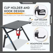 47 Inch Home Office Desk Extra Large Modern Ergonomic  PC Carbon Fiber Table Gamer Workstation with Cup Holder Headphone Hook
