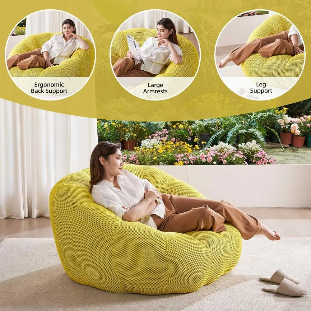 Adult Bean Bag Chair, Memory Foam Bean Bag Chair with Filling, Plush Lounge Sofa for Living Room, Bedroom, Balcony & Dorm - Cozy
