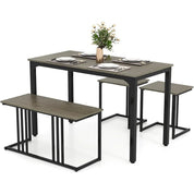 FurnishSpot® 4-Piece Modern Industrial Dining Table Set with Nesting Bench & Stools – Space-Saving & Heavy-Duty Steel Frame