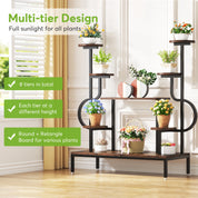 8-Tier Metal Plant Shelf for Multiple Plants, Round & Square Boards