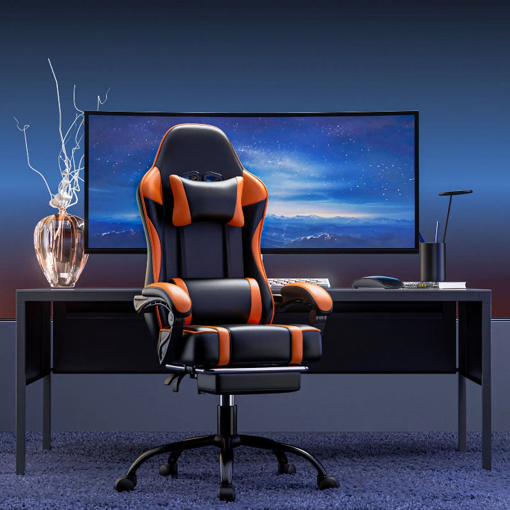 Ergonomic Video Game Chair with Footrest and Lumbar Support