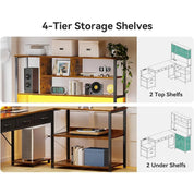 79 Inch L Shaped Desk with File Drawers, Reversible L Shaped Gaming Desk with Power Outlets & LED Lights, Computer Desk