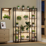 Indoor 11 Tiered Wood Plant Stand with Grow Lights