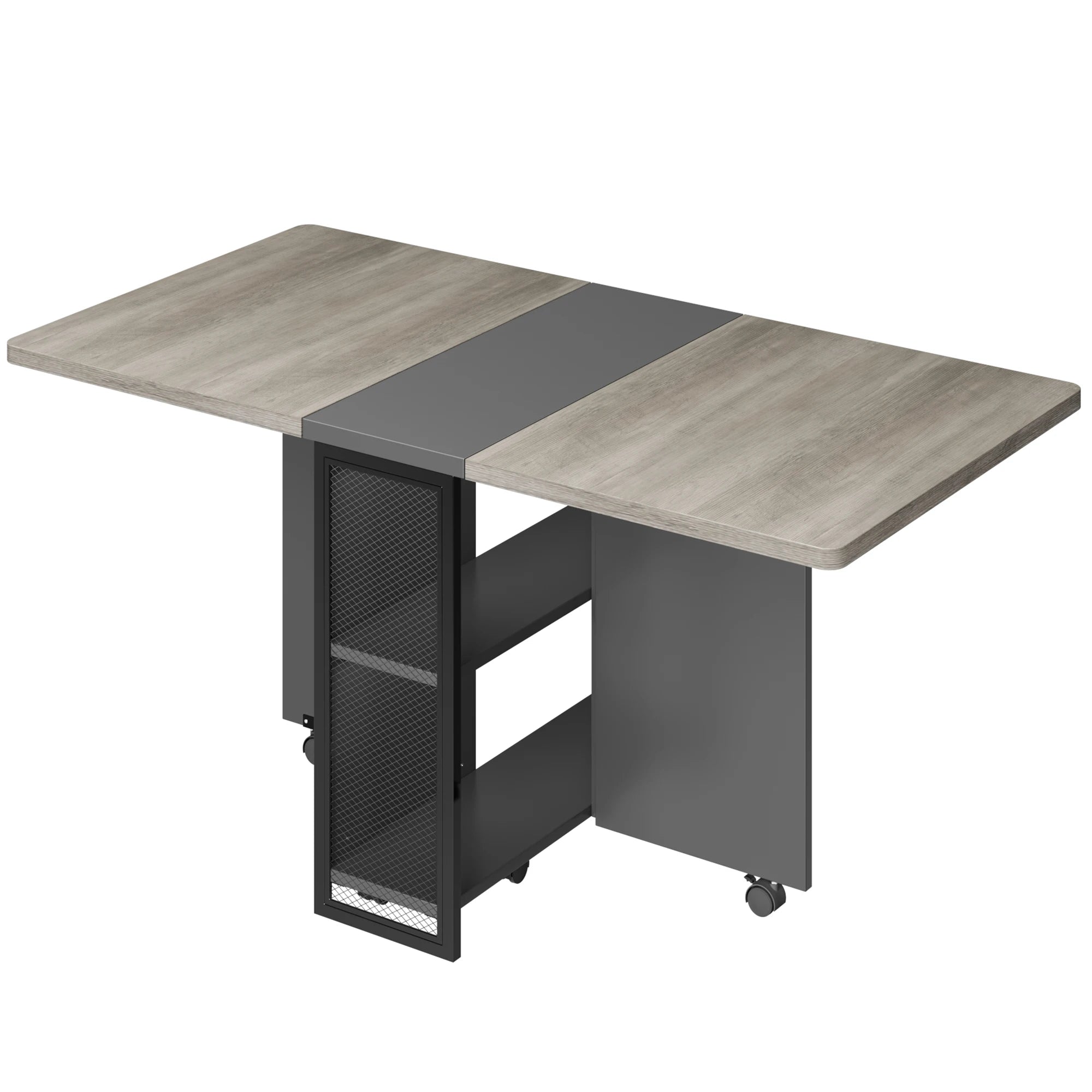 Folding Dining Table, Drop Leaf Dining Table for 4, Foldable Kitchen Table with 6 Wheels and 2 Storage Shelf, Space Saving