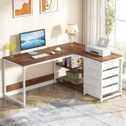 FurnishSpot SpaceSmart™ L-Shaped Computer Desk with Drawers & Open Storage