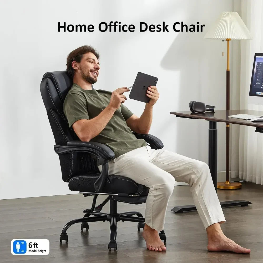 Ergonomic Big and Tall High Back Leather Office Chair with Lumbar Support and Footrest