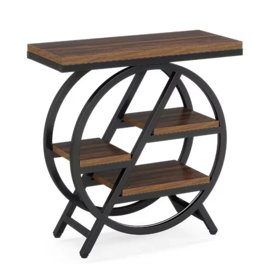 Rectangle MDF End Table with Storage, 3-Tier Narrow Side Table for Living Room, Nightstand Bedroom