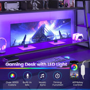 FurnishSpot Multifunctional Gaming Desk with LED Lights, Monitor Stand & Storage Shelves – 55” RGB PC Workstation Desk