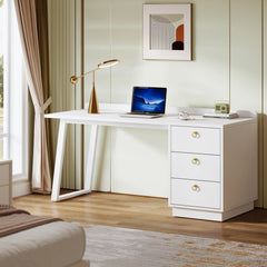 Tribesigns White Computer Desk with Drawers: 55 Inches Modern Home Office Desk with Storage, Small Wood Study Writing Work Table