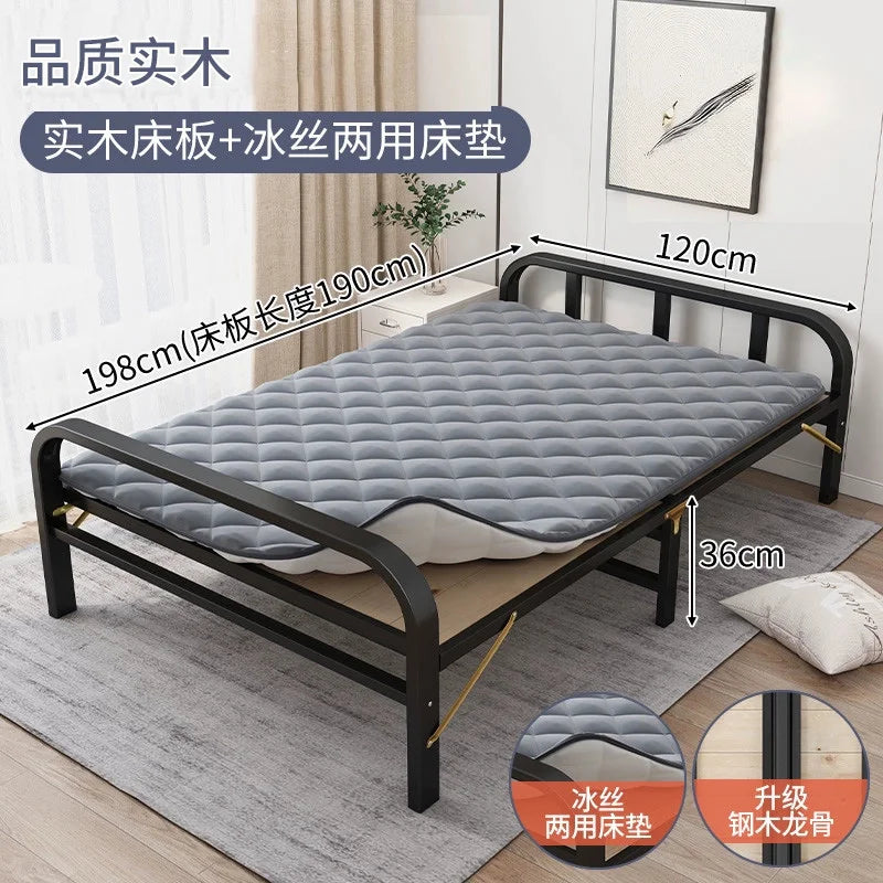Solid wood folding bed Household simple single bed Extra bed 1 meter 2 Adult rental room Reinforced hard board double iron