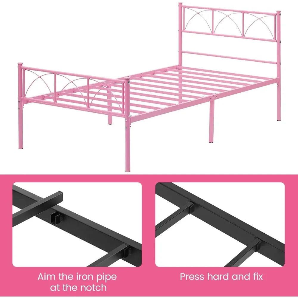 Platform Bed Frame with Headborad&Footboard,12.2 inches,No Box Spring Needed,Simple Assembly,Furniture(Pink,Twin)