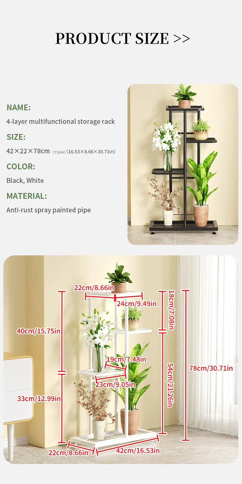 Plant Shelves Iron Potted Flower Plant Stand Rack Multiple Flower Pot Holder Shelf Indoor Outdoor Planter Display Organizer