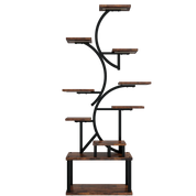 10-Tier Plant Stand with Grow Lights,S-Shaped Corner plant pack for Indoor Plants in Living Room,Garden,Patio,Deep Rustic Brown