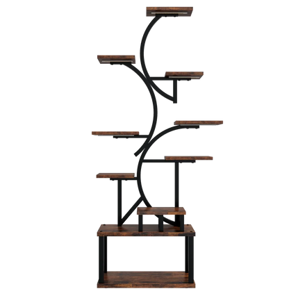 10-Tier Plant Stand with Grow Lights,S-Shaped Corner plant pack for Indoor Plants in Living Room,Garden,Patio,Deep Rustic Brown