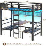 Twin Over Twin Bunk Bed with Led Lights, Charging Station, Desk and Seat