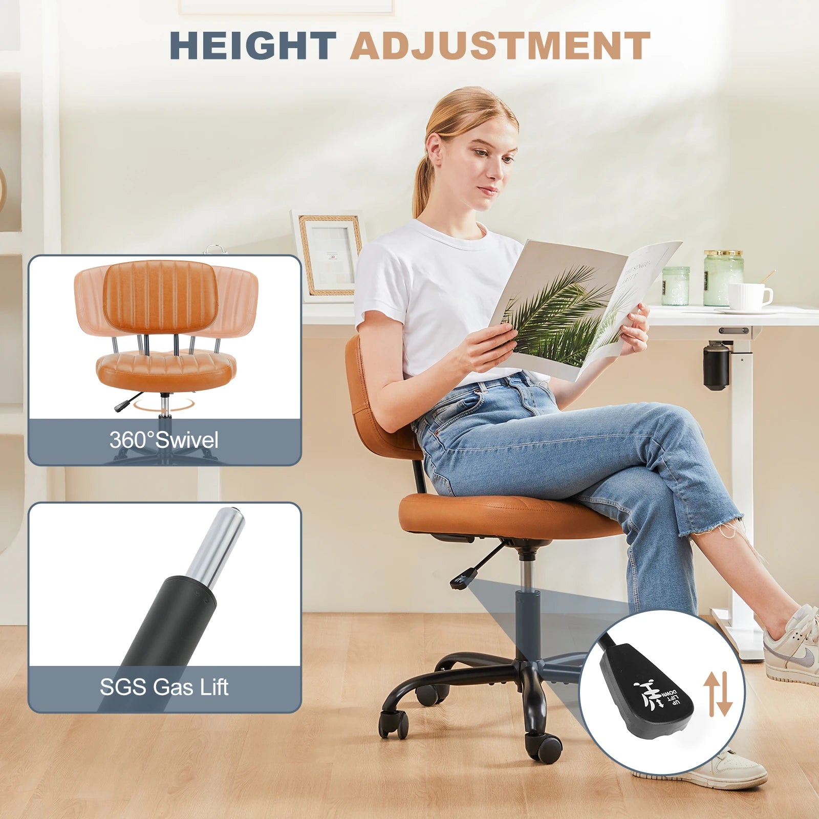 Armless Office Desk Chair with Back Lumbar Support