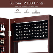 53.5" Full-Length Mirror Jewelry Cabinet with 12 LED Lights | Wall or Door Mounted Lockable Armoire