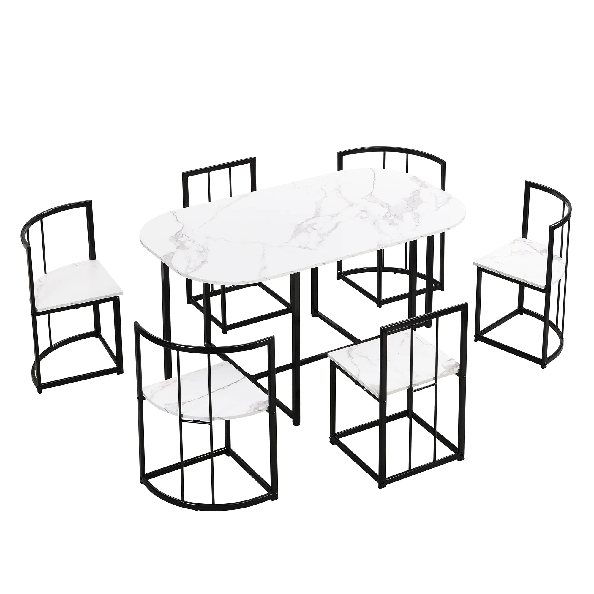 TOPMAX Modern 7-Piece Dining Table Set with Faux Marble Compact 55Inch Kitchen Table Set for 6