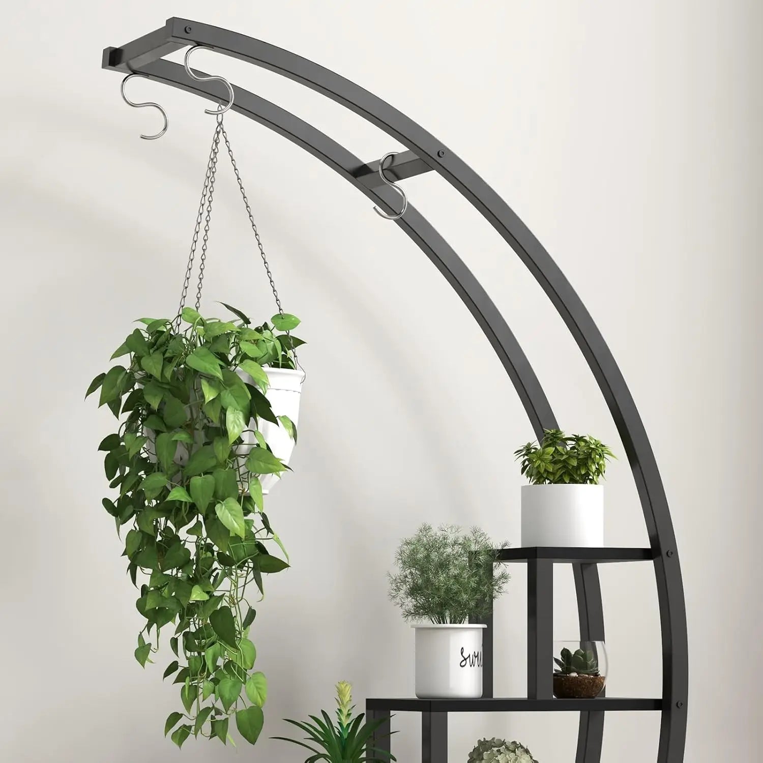 5 Tier Flower Plant Stand Indoor, 2 Pack Half Moon Plant Shelf Metal hanging Plant Rack for Home Patio Lawn Garden Balcony
