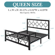 FurnishSpot Vintage Iron Metal Platform Bed Frame – Modern Circular Ring Design, Heavy-Duty Slats, Noise-Free Support (No Box Spring)