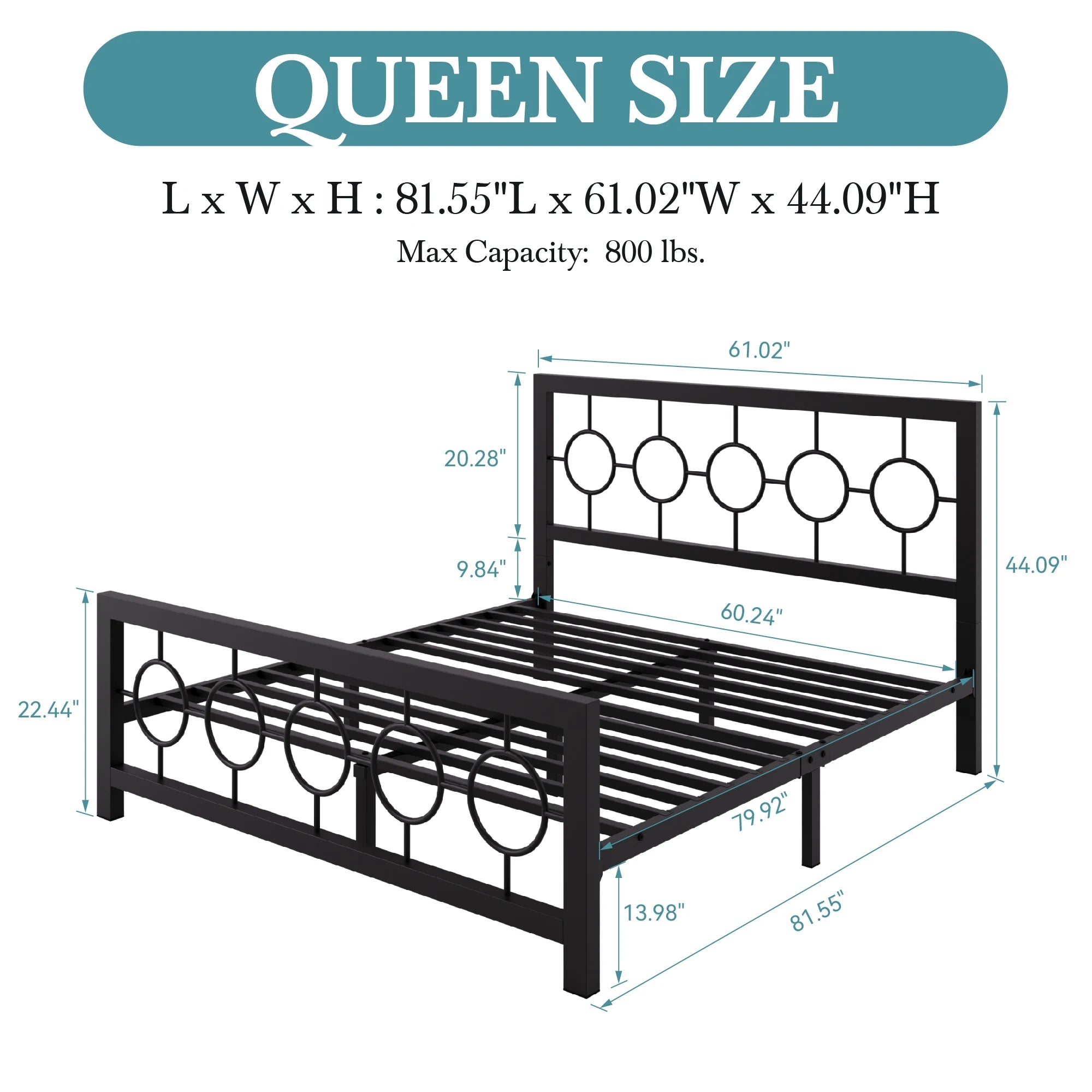 FurnishSpot Vintage Iron Metal Platform Bed Frame – Modern Circular Ring Design, Heavy-Duty Slats, Noise-Free Support (No Box Spring)