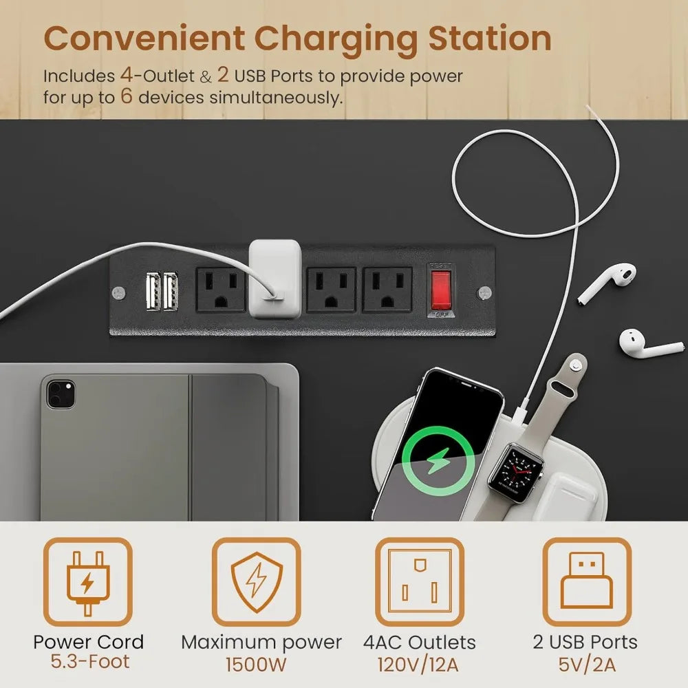 63" Computer Desk, Office Desk with Lockable Drawers for Legal/Letter File, Gaming Desk with LED Lights & Power Outlet, Home Of